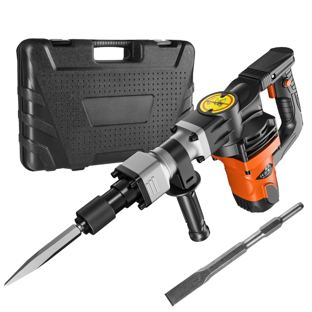 Electric Demolition Jack Hammer with 2/4/6 Chisels & 360° Swivel Handle