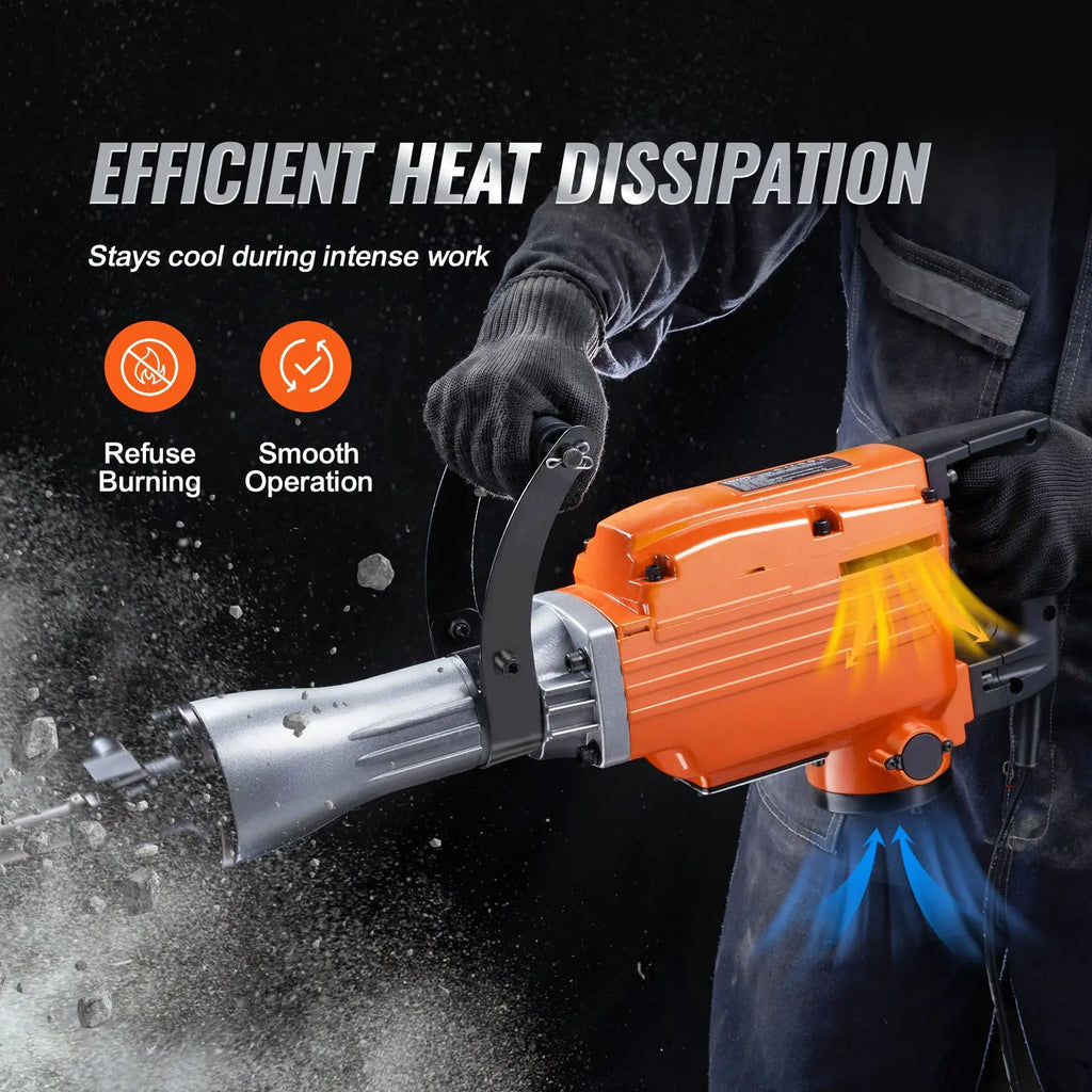 Electric Demolition Jack Hammer with 2/4/6 Chisels & 360° Swivel Handle