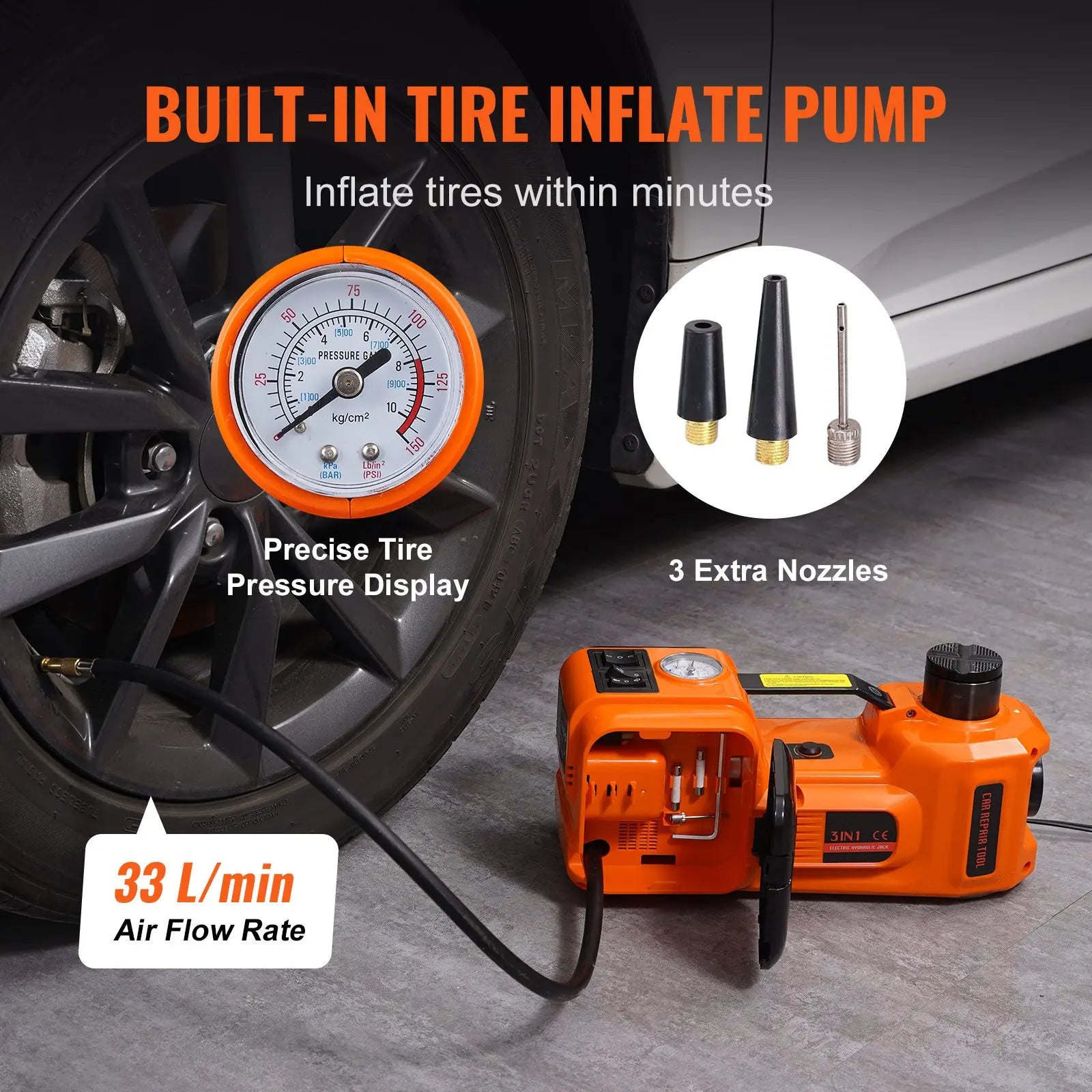 5 Ton Electric Car Jack Kit with Impact Wrench & Air Pump